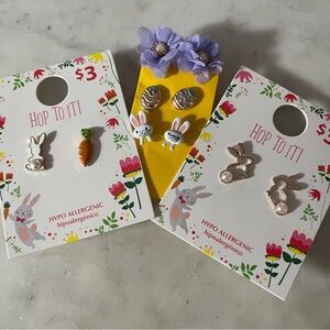 Girls Easter Earrings! Two new pair & three gently worn pairs- bunny & eggs